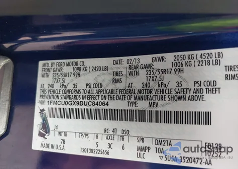 2013 Ford Escape Se из США, поврежденный, VIN 1FMCU0GX9DUC84064